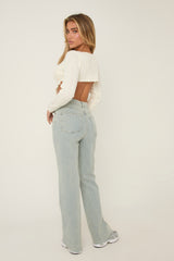 Washed Blue Stretch Frayed Hem Jeans - Scarlett