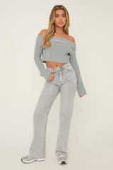 Light Grey Stretch Straight Leg Frayed Hem Jeans - Scarlett
