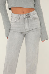 Light Grey Stretch Straight Leg Frayed Hem Jeans - Scarlett