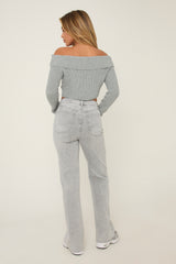 Light Grey Stretch Straight Leg Frayed Hem Jeans - Scarlett