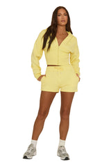 Yellow Cinched Waist Hoodie and Short Lounge Co-ord Set - Ana