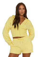 Yellow Cinched Waist Hoodie and Short Lounge Co-ord Set - Ana