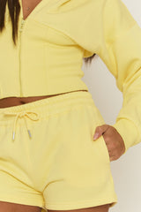 Yellow Cinched Waist Hoodie and Short Lounge Co-ord Set - Ana