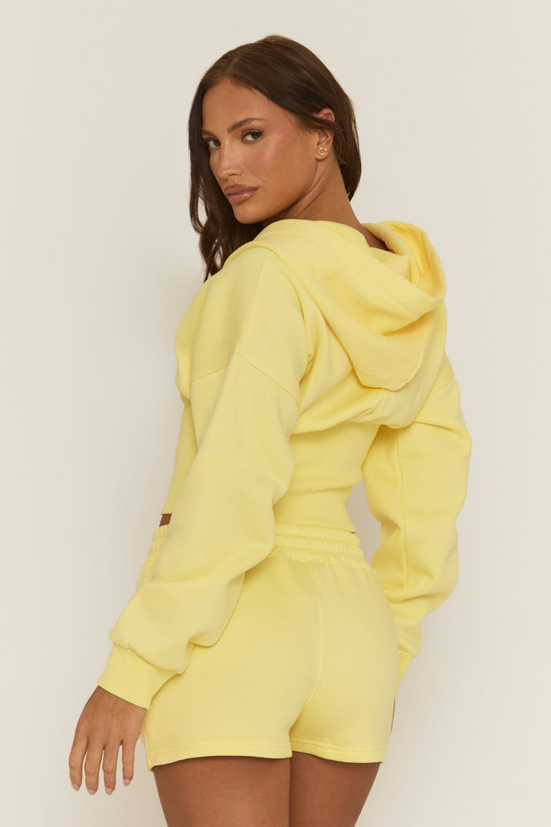 Yellow Cinched Waist Hoodie and Short Lounge Co-ord Set - Ana