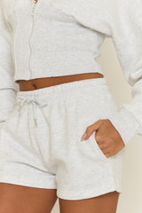 Light Grey Cinched Waist Hoodie and Short Lounge Co-ord Set - Ana