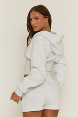 Light Grey Cinched Waist Hoodie and Short Lounge Co-ord Set - Ana
