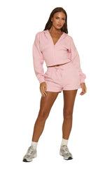 Pink Cinched Waist Hoodie and Short Lounge Co-ord Set - Ana