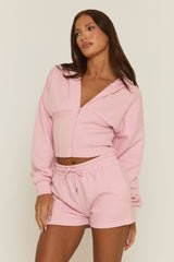 Pink Cinched Waist Hoodie and Short Lounge Co-ord Set - Ana