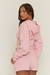 Pink Cinched Waist Hoodie and Short Lounge Co-ord Set - Ana