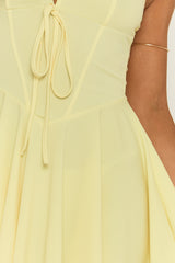 Butter Yellow Lace Trim Corseted Mini Skater Dress - Clare