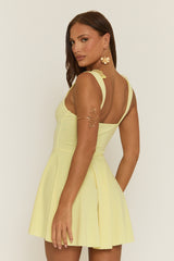 Butter Yellow Lace Trim Corseted Mini Skater Dress - Clare