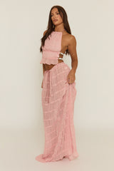 Pink Shirred Halter Top and Maxi Skirt Co-ord Set - Mystery