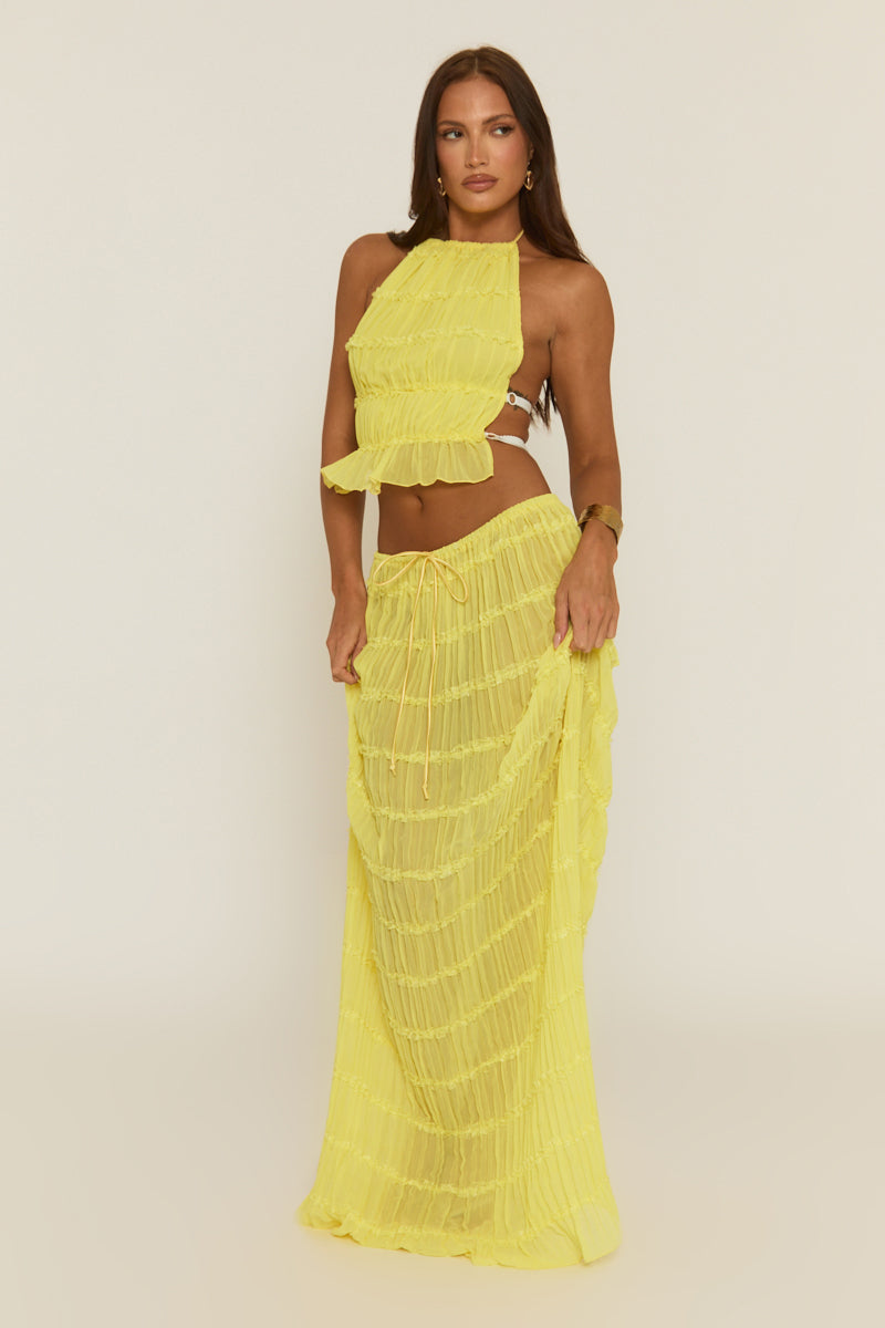 Lemon Shirred Halter Top and Maxi Skirt Co-ord Set - Mystery
