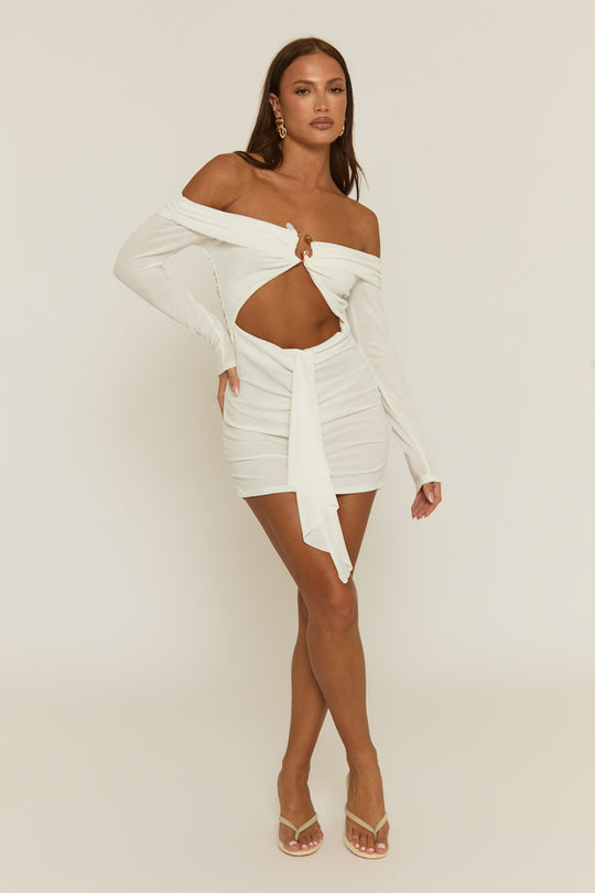 White Cut Out Bead Trim Mini Dress - Reneta