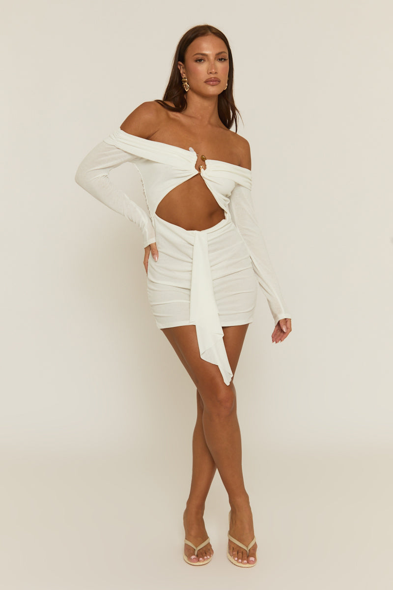 White Cut Out Bead Trim Mini Dress - Reneta