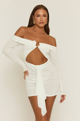 White Cut Out Bead Trim Mini Dress - Reneta