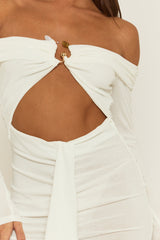 White Cut Out Bead Trim Mini Dress - Reneta