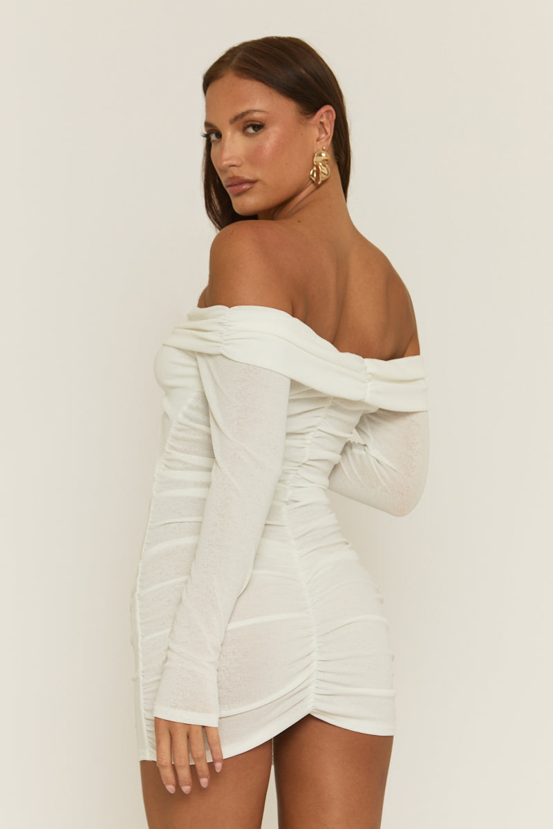 White Cut Out Bead Trim Mini Dress - Reneta