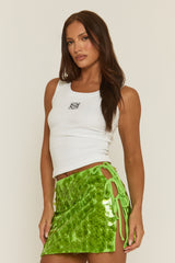 White Scoop Neck Swirl Graphic Print Rib Vest - Jazz