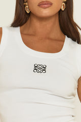 White Scoop Neck Swirl Graphic Print Rib Vest - Jazz