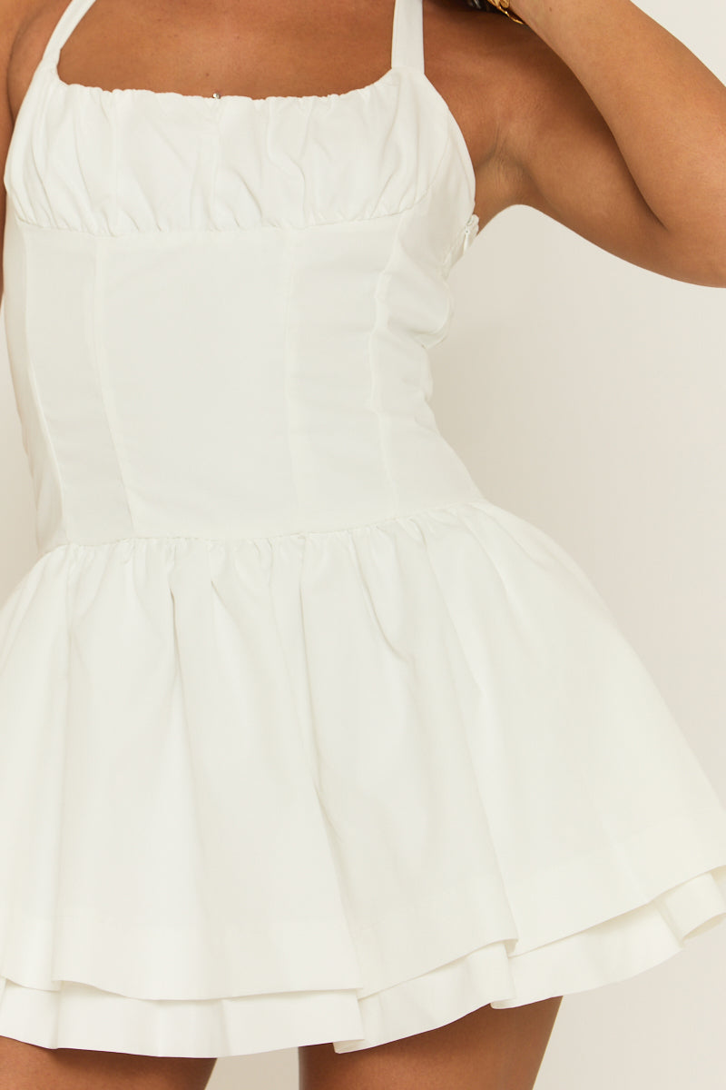 White Gathered Bust Halterneck Skater Dress - Columbia