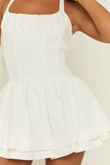 White Gathered Bust Halterneck Skater Dress - Columbia