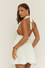 White Button Front Corseted Halterneck Skater Dress - Lucie