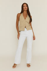Beige Halterneck Tie Back Waistcoat - Aimee