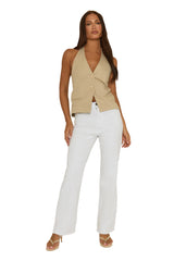 Beige Halterneck Tie Back Waistcoat - Aimee