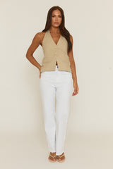 Beige Halterneck Tie Back Waistcoat - Aimee