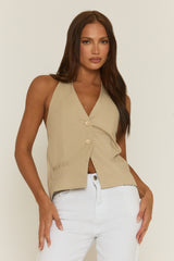 Beige Halterneck Tie Back Waistcoat - Aimee