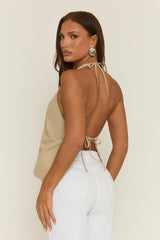 Beige Halterneck Tie Back Waistcoat - Aimee