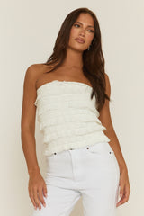 White Broderie Ruffle Bandeau Top - Lila