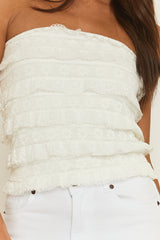 White Broderie Ruffle Bandeau Top - Lila