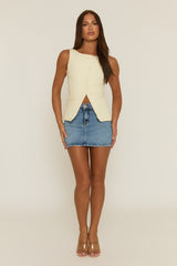 Cream Slash Neck Woven Waistcoat - Maryam