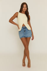 Cream Slash Neck Woven Waistcoat - Maryam