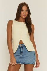Cream Slash Neck Woven Waistcoat - Maryam