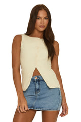 Cream Slash Neck Woven Waistcoat - Maryam