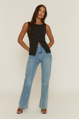 Black Slash Neck Woven Waistcoat - Maryam