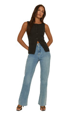 Black Slash Neck Woven Waistcoat - Maryam