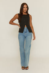 Black Slash Neck Woven Waistcoat - Maryam