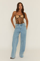 Nude Mesh Boned Corset Top - Hollie