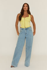 Butter Yellow Lace Button Front Corset Top - Amira