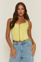 Butter Yellow Lace Button Front Corset Top - Amira
