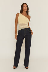 Butter Yellow Mesh Asymmetric Top - Amelia