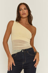 Butter Yellow Mesh Asymmetric Top - Amelia