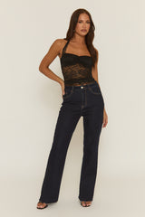 Black Lace Semi Sheer Halterneck Top - Kendra
