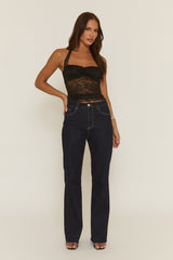 Black Lace Semi Sheer Halterneck Top - Kendra