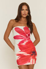 White Floral Print Bandeau Mini Dress - Dahlia