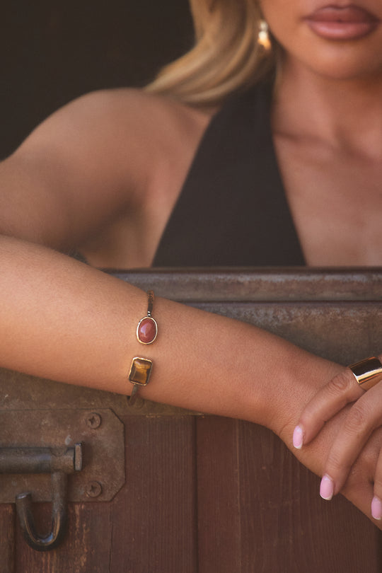 Gold Stone Cuff Bracelet - Denya